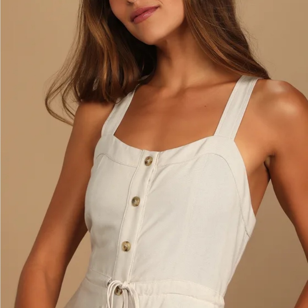 Lulu's Cream Tiered Midi Dress with Button Front - Picture 12 of 15